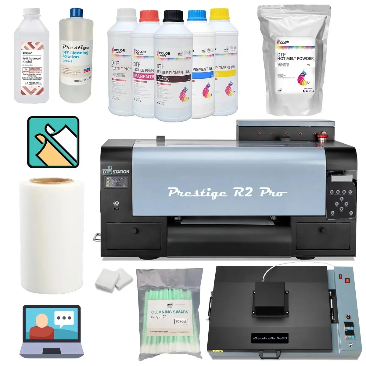 $235/Month – New Prestige R2 Pro 13" Roll Dtf Printer + Phoenix Air 16X20” Curing Oven + Color Prime Supply Bundle 1