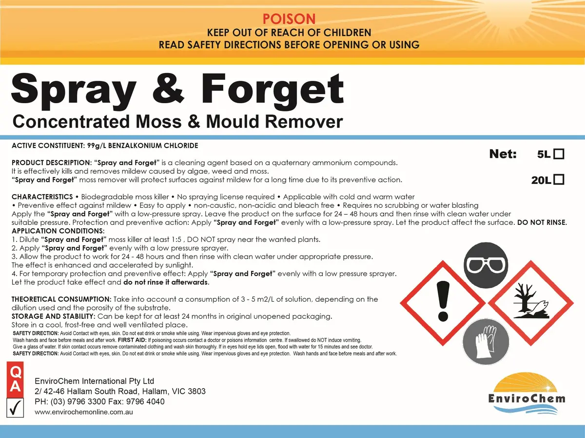 Spray & Forget (Concentrated Moss, Algae & Mould Remover) 1