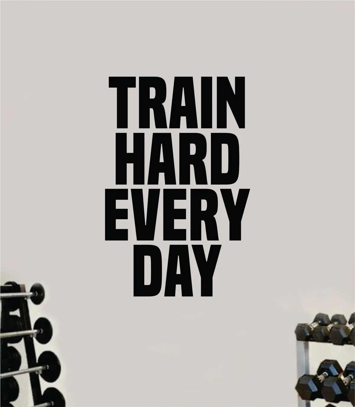 Train Hard Every Day Decal Sticker Wall Vinyl Art Wall Bedroom Room Home Decor Inspirational Motivational Teen Sports Gym Fitness Health Last Name Personalized Customized 1