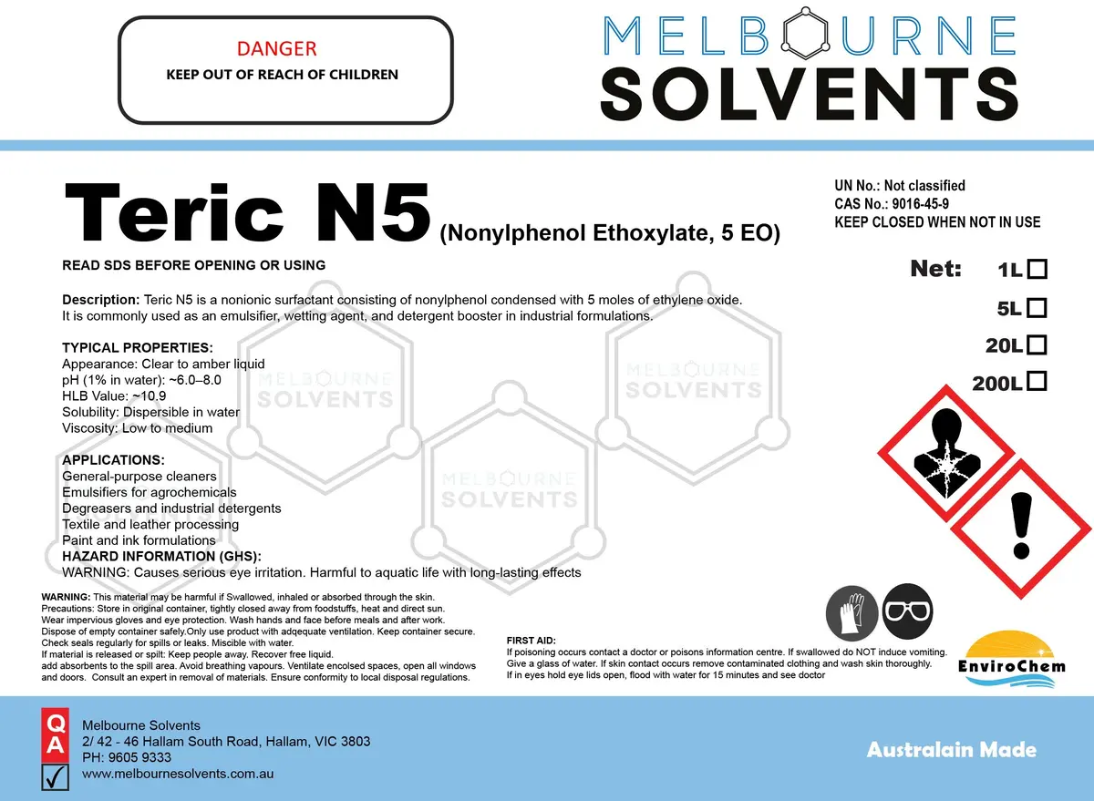 Teric N5 Surfactant (Nonylphenol Ethoxylate, 5 Eo) 1