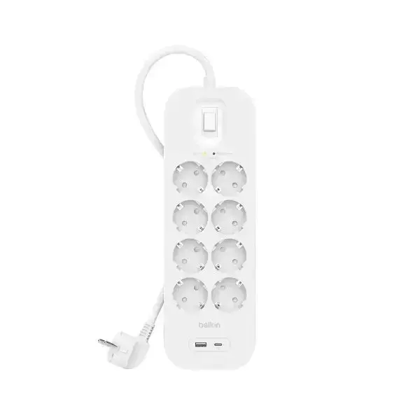 Belkin - Listwa Zasilająca, 8-Portowa + 1Xusb-A 1Xusb-C 900J, Schuko 1
