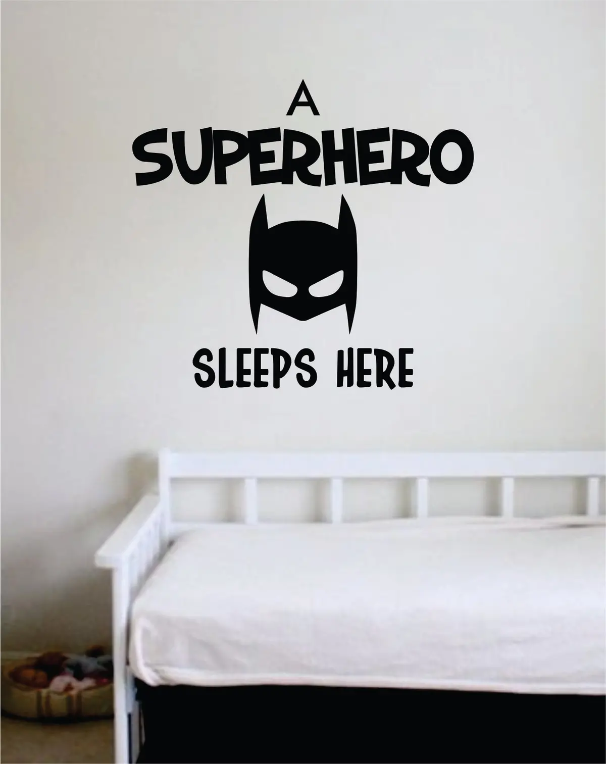 A Superhero Sleeps Here Wall Decal Sticker Vinyl Art Bedroom Living Room Decor Decoration Teen Quote Inspirational Baby Nursery Hero Superhero Mask Cute 1