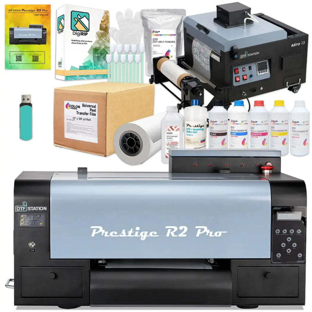 $279/Month New Prestige 13" R2 Pro (With Supply Pkg) A3 Dtf Printer Shaker/Oven Bundle 110V 13" Media Roll (Dual Epson I1600 Print Heads) Digirip Software And Miro 13 Max Dtf Powder Shaker/Oven With Air Purifier 1