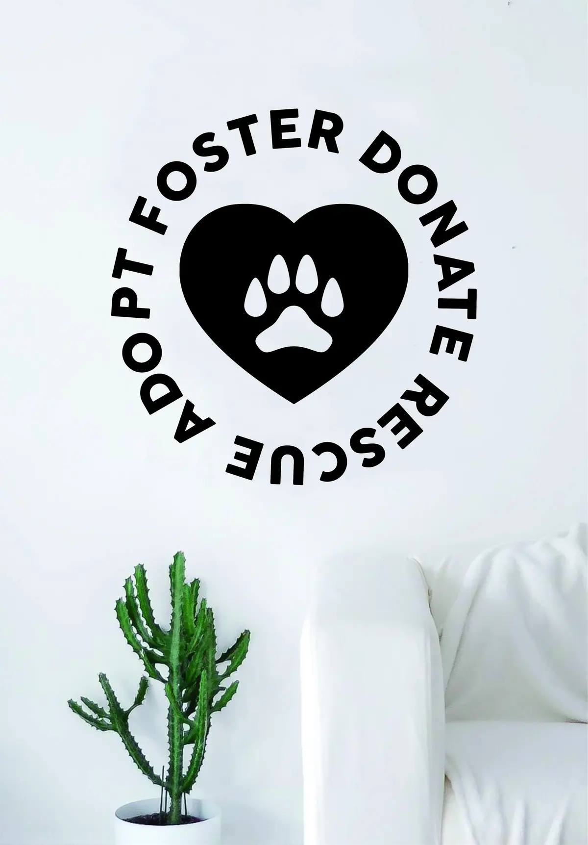 Adopt Foster Donate Rescue Dog Puppy Wall Decal Sticker Room Art Vinyl Beautiful Animal Shelter Pet Rescue Vet Paw Print Heart Love 1
