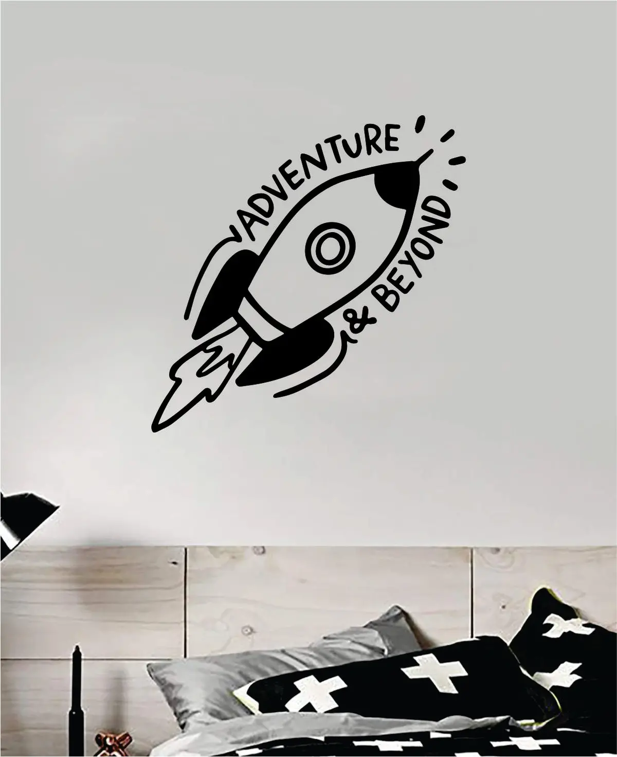 Adventure And Beyond Rocket Quote Wall Decal Sticker Bedroom Room Art Vinyl Inspirational Kids Teen Baby Nursery Playroom School Travel 1