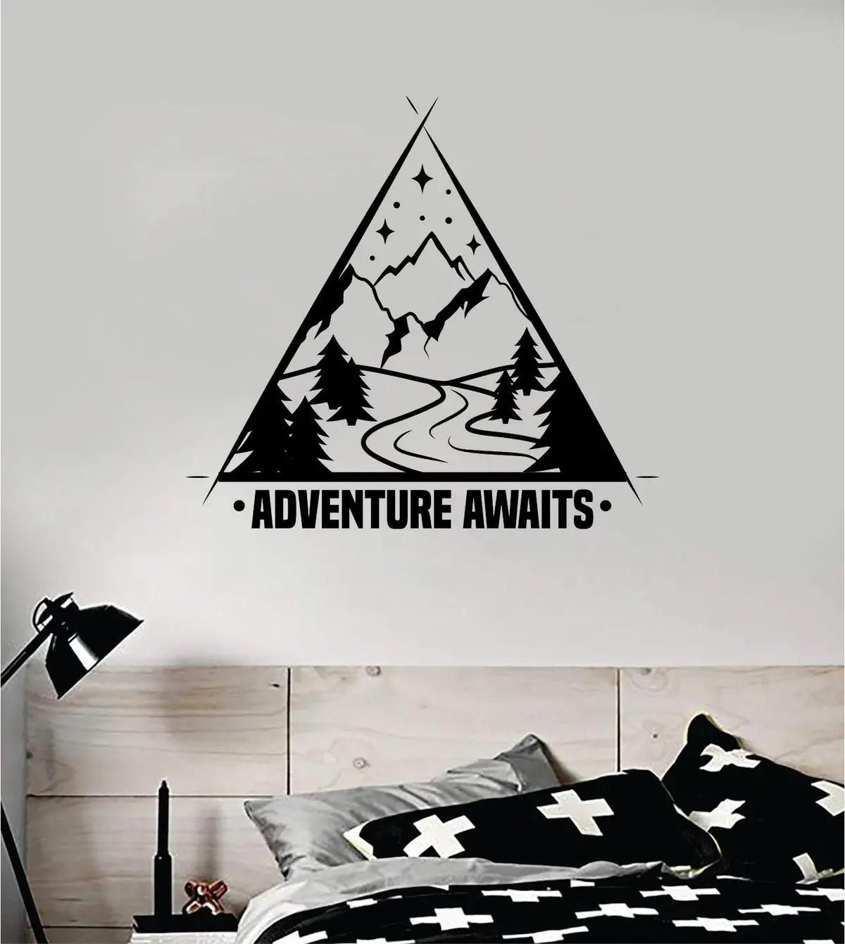Adventure Awaits Triangle Wall Decal Sticker Bedroom Room Art Vinyl Beautiful Inspirational Travel Mountains Wanderlust Teen Kids Baby Nursery 1