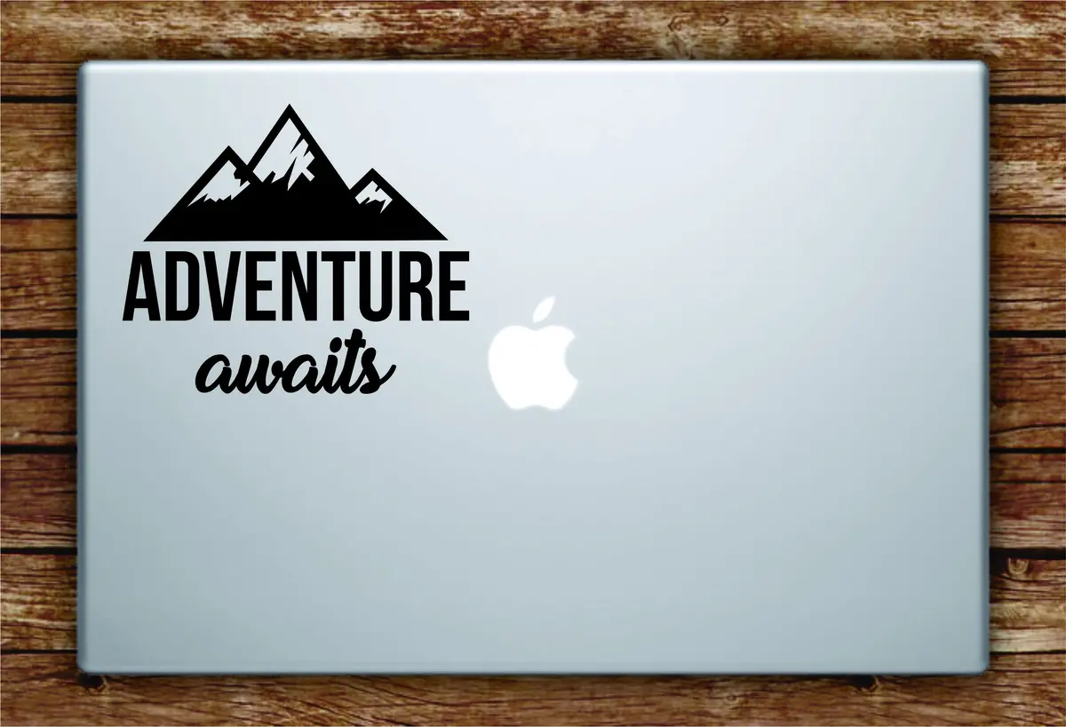Adventure Awaits V2 Laptop Apple Macbook Quote Wall Decal Sticker Art Vinyl Explore Travel Wanderlust Mountains Trees Hike Cute 1