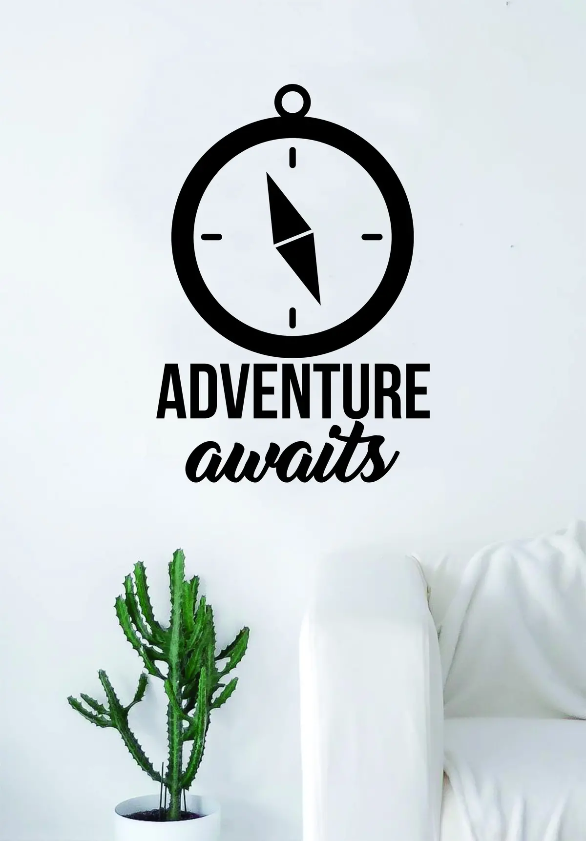 Adventure Awaits V8 Compass Quote Wall Decal Sticker Bedroom Living Room Art Vinyl Beautiful Inspirational Travel Mountains Trees Wanderlust 1