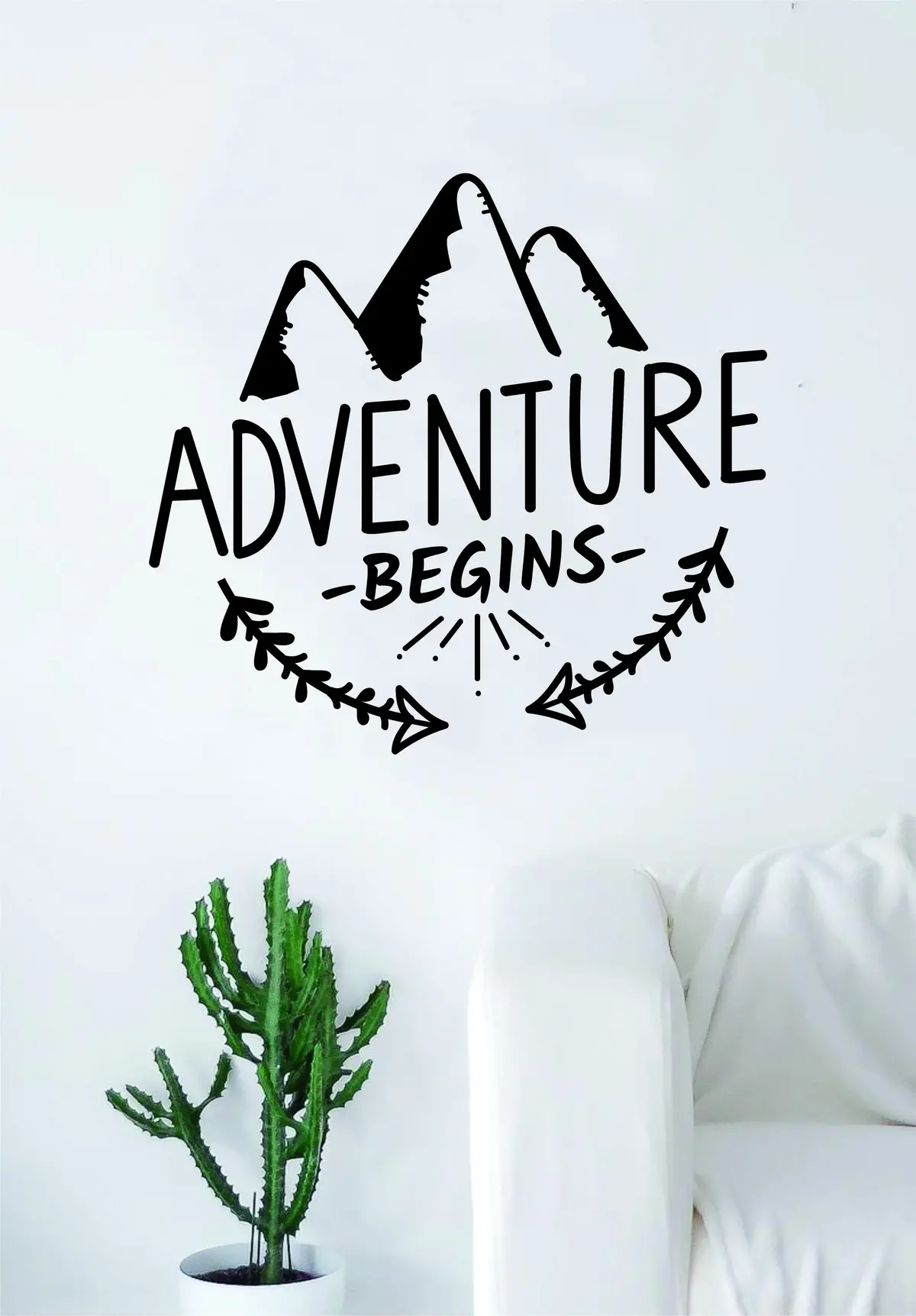 Adventure Begins Mountains Quote Wall Decal Sticker Bedroom Living Room Art Vinyl Beautiful Inspirational Travel Wanderlust 1