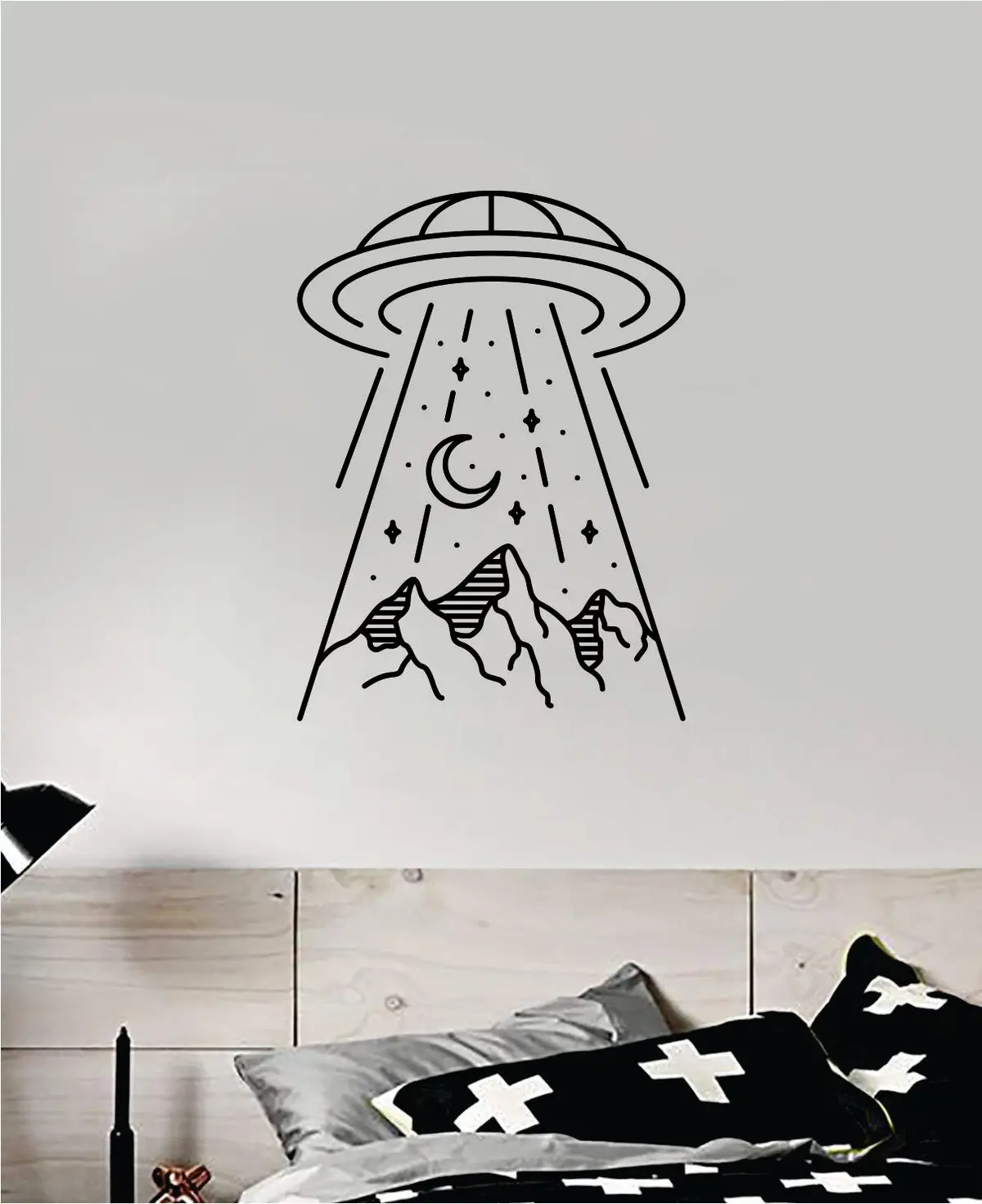 Alien Abduction Ufo Decal Sticker Wall Vinyl Art Home Decor Space Aliens Funny Teen Kids Mountains Moon 1