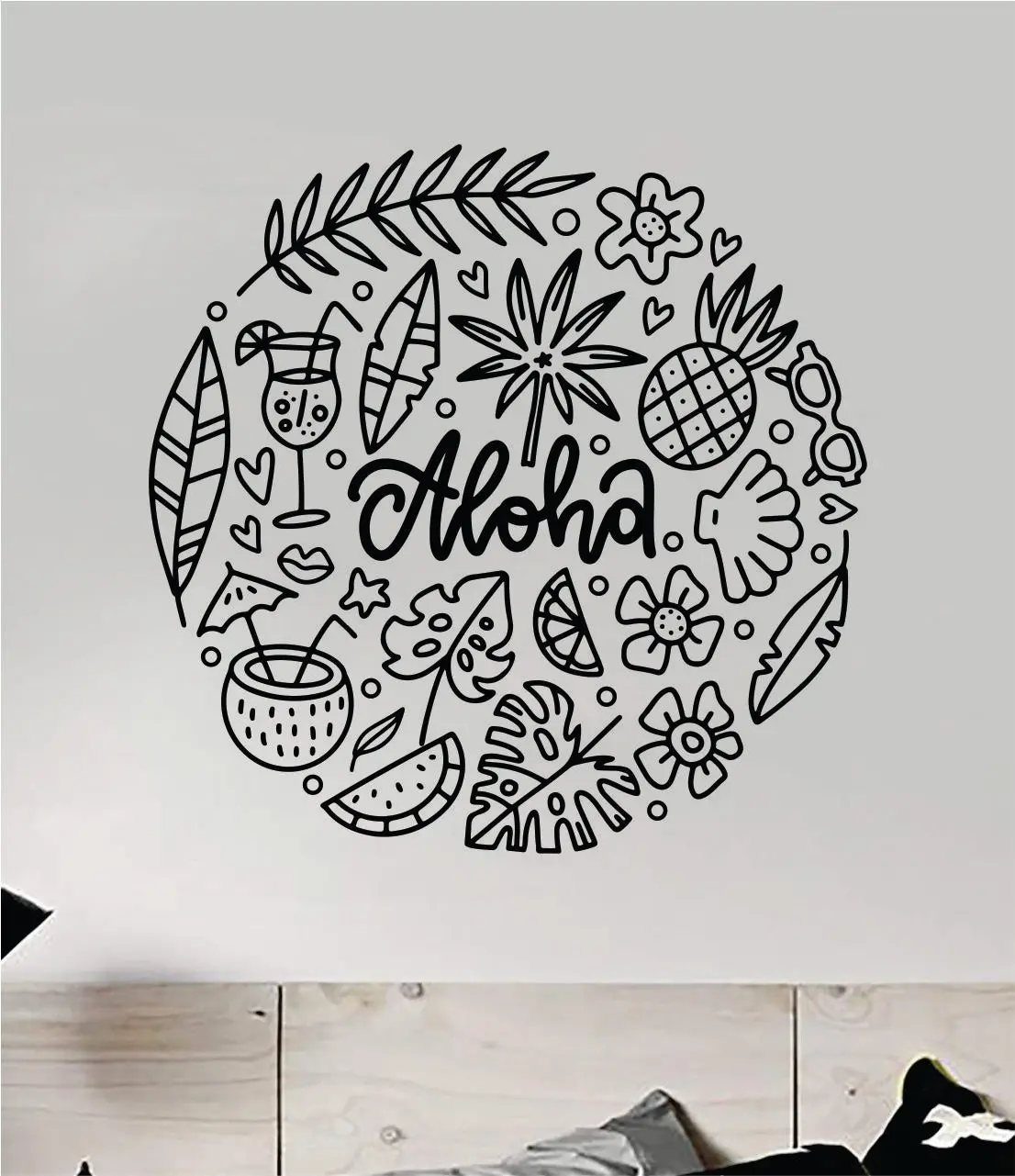 Aloha Circle Wall Decal Home Decor Art Sticker Bedroom Room Quote Vinyl Ocean Beach Tropical Shaka Hawaii Surf Relax Boy Girl Teen Baby 1