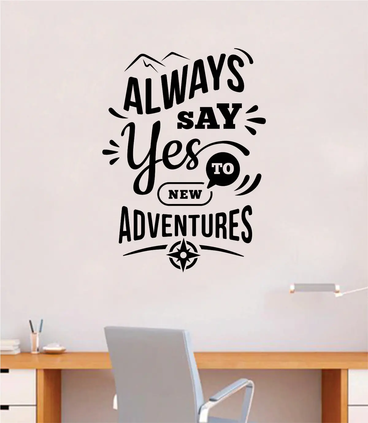 Always Say Yes To New Adventures V2 Wall Decal Sticker Vinyl Art Bedroom Room Home Decor Inspirational School Teen Baby Nursery Travel Wanderlust Mountains 1