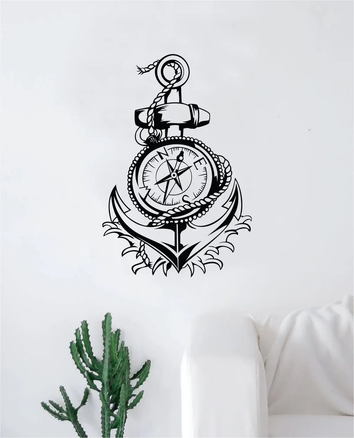 Anchor Compass Decal Sticker Wall Vinyl Art Home Decor Teen Inspirational Ocean Beach Boat Nautical Adventure Travel 1