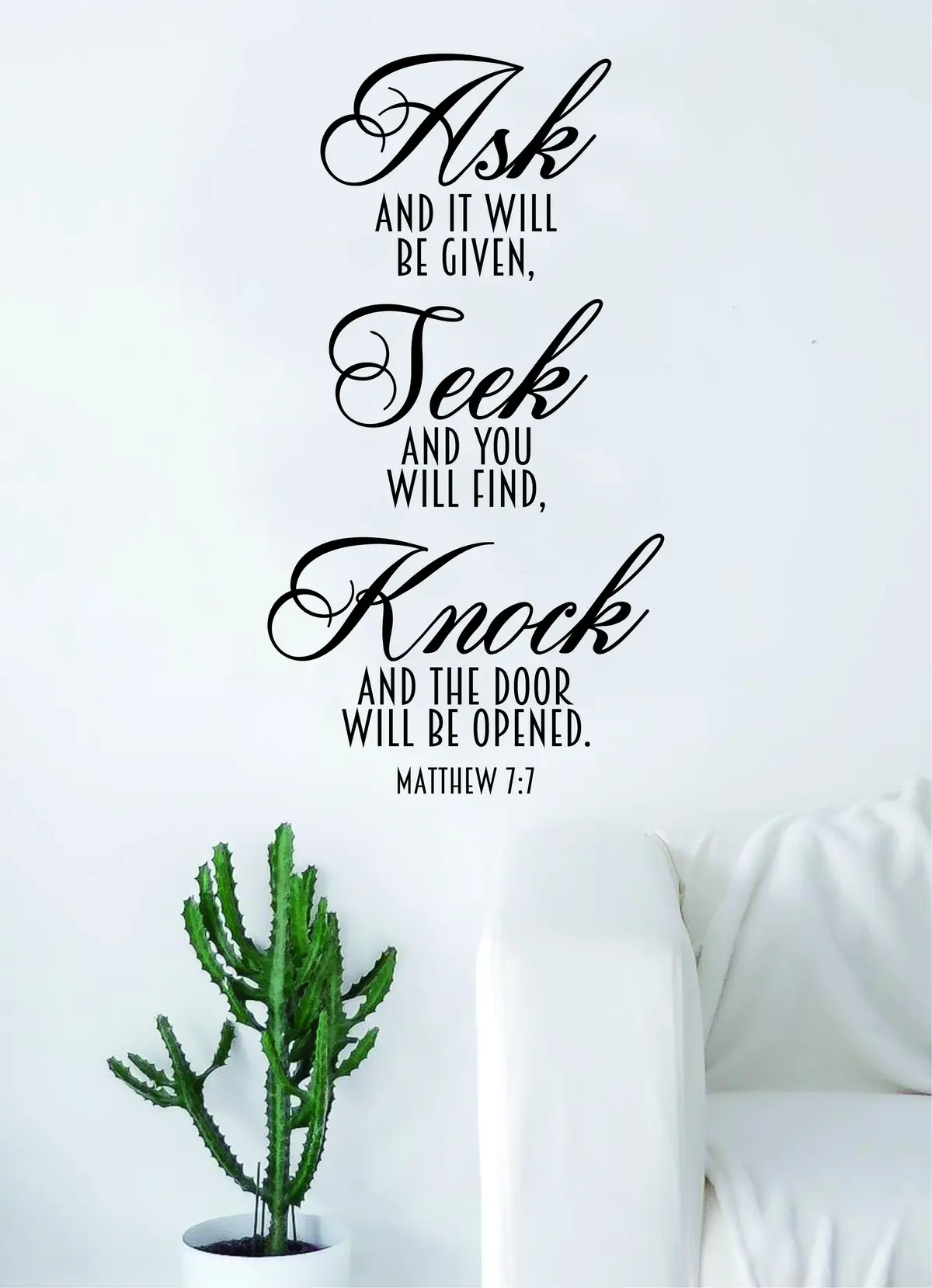Ask Seek Knock Quote Wall Decal Sticker Bedroom Living Room Art Vinyl Beautiful Inspirational Religious Matthew Scripture God Bible Verses 1