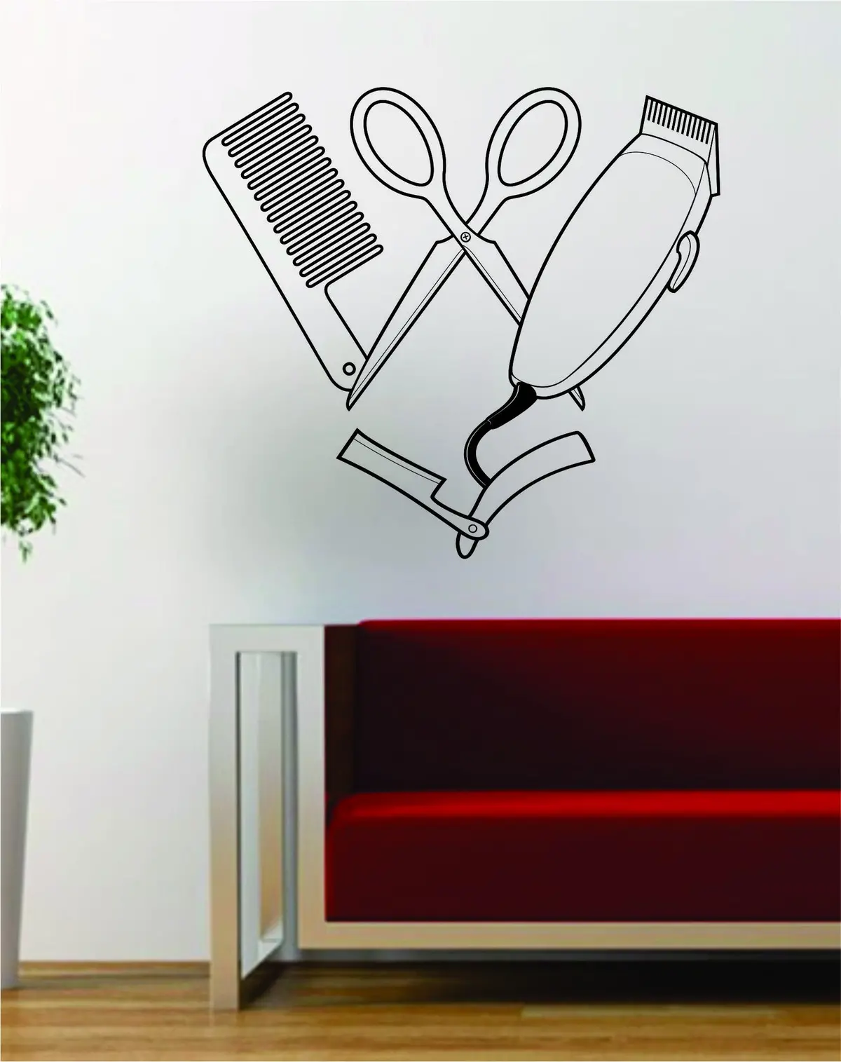 Barber Clippers Scissors Design Barbershop Hair Salon Decal Sticker Wall Vinyl Art Decor Travel 1
