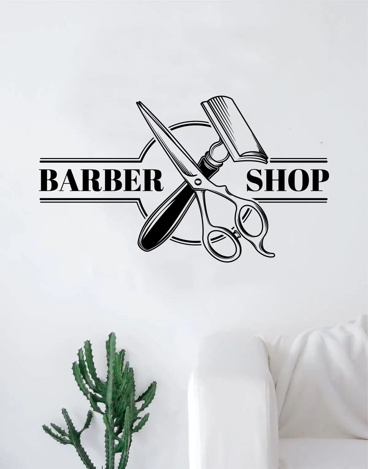 Barbershop Logo V2 Wall Decal Home Decor Art Sticker Vinyl Bedroom Room Quote Barber Haircut Shop Scissors Comb 1
