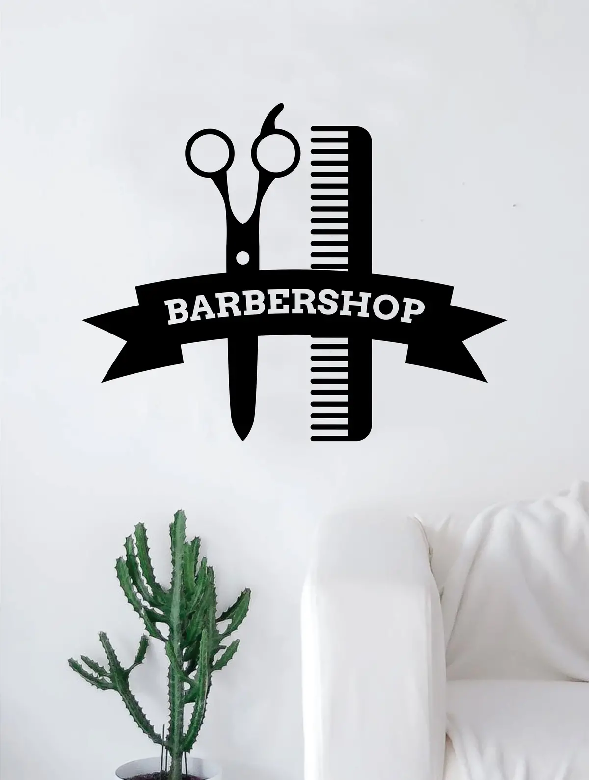 Barbershop Logo V4 Wall Decal Home Decor Art Sticker Vinyl Bedroom Room Quote Barber Haircut Shop Scissors Comb 1