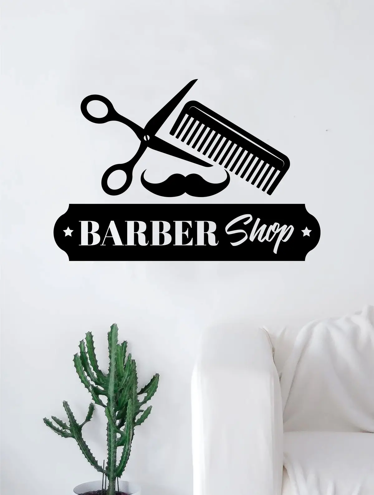 Barbershop Logo V5 Wall Decal Home Decor Art Sticker Vinyl Bedroom Room Quote Barber Haircut Shop Scissors Comb Mustache 1