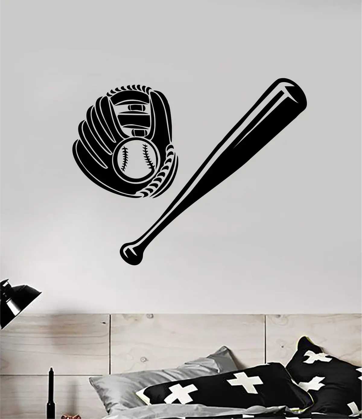 Baseball Bat And Glove Wall Decal Sticker Vinyl Art Home Decor Inspirational Nursery Boys Girls Sports Teen Ball Pitcher Homerun Kids Softball 1