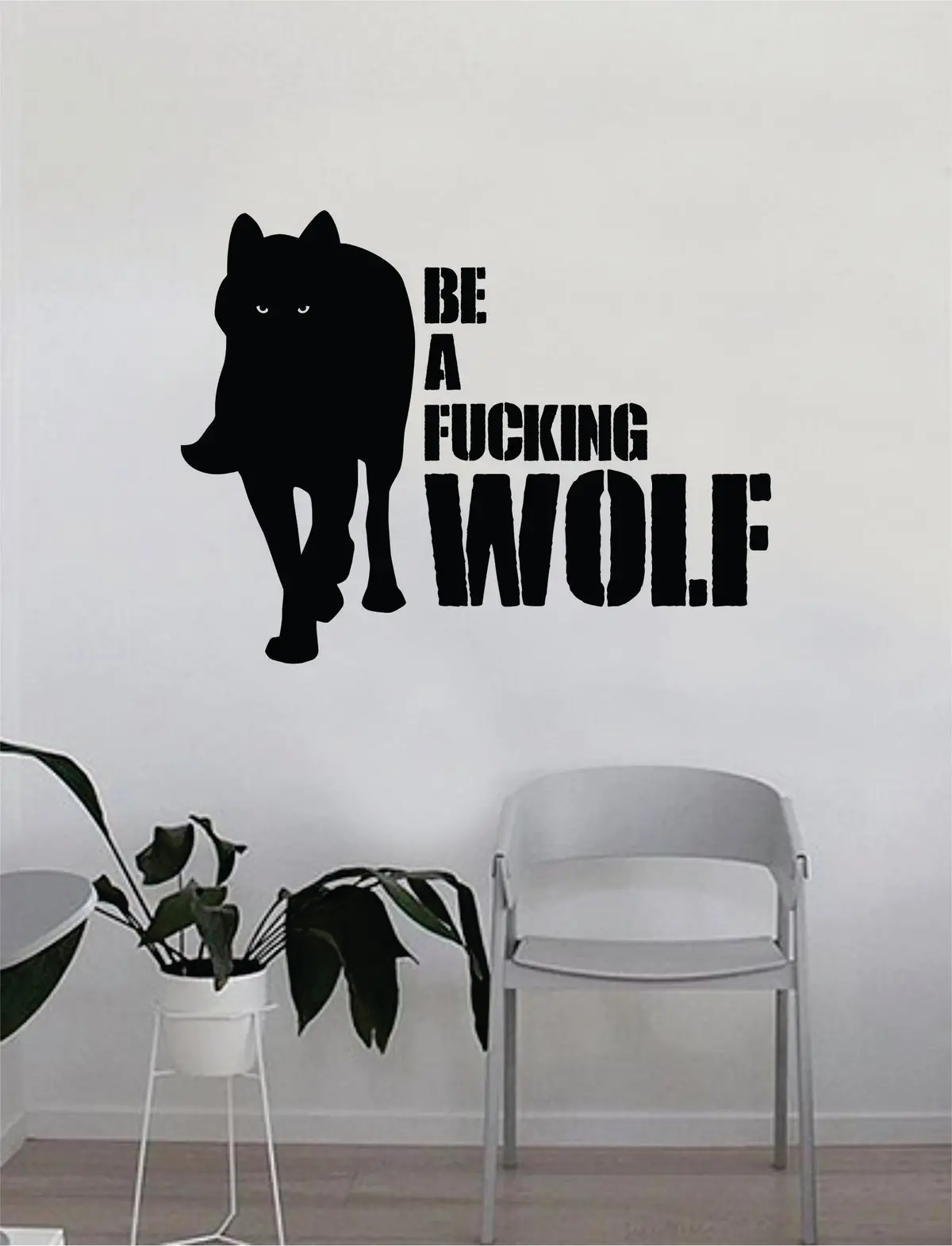 Be A F'ing Wolf Quote Fitness Health Work Out Decal Sticker Wall Vinyl Art Wall Bedroom Room Decor Decoration Weights Lift Dumbbell Motivation Inspirational Gym Beast Animals 1