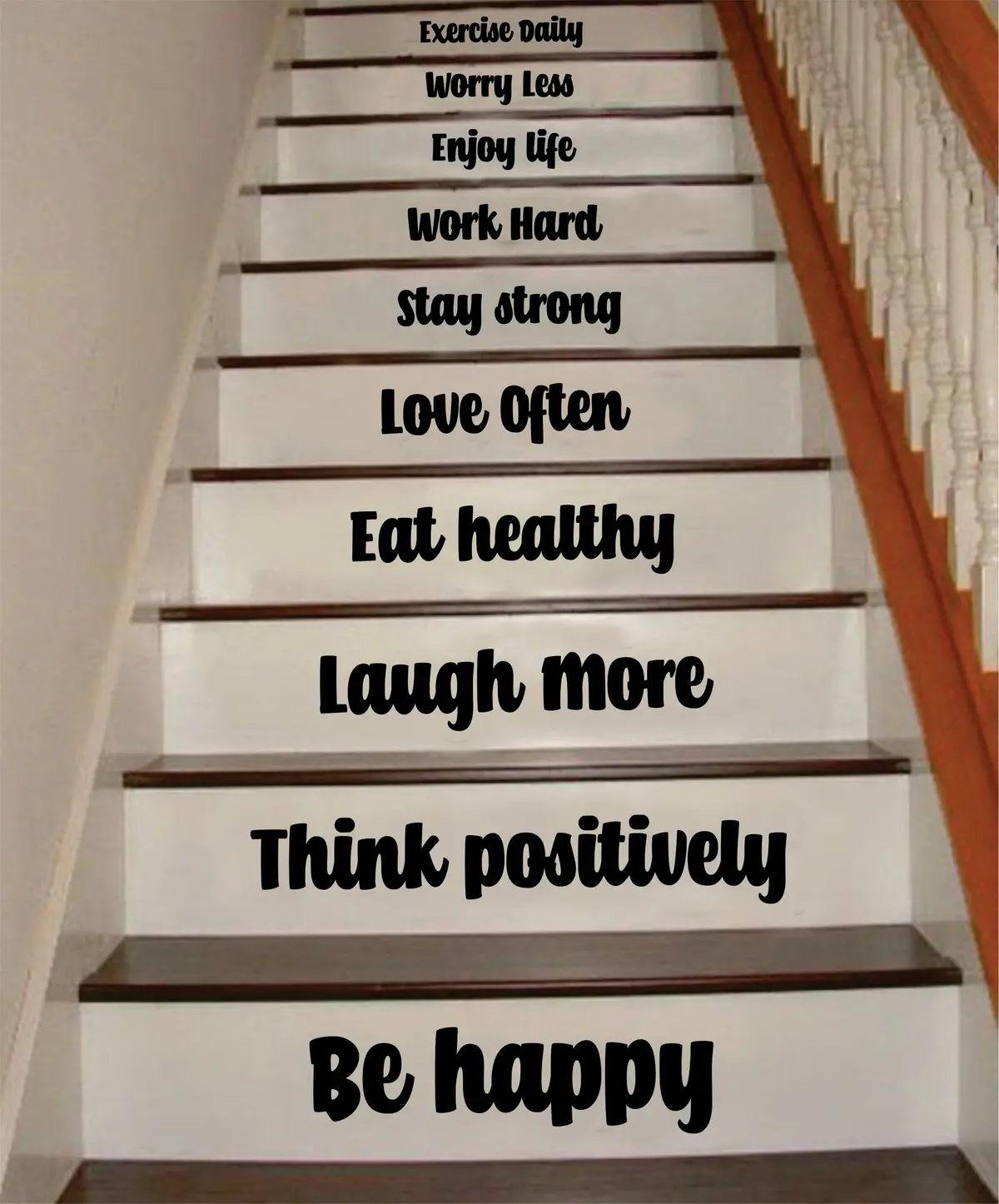 Be Happy Think Positively Stairs V2 Quote Wall Decal Sticker Room Art Vinyl Family Home House Staircase Dream Inspirational Love 1