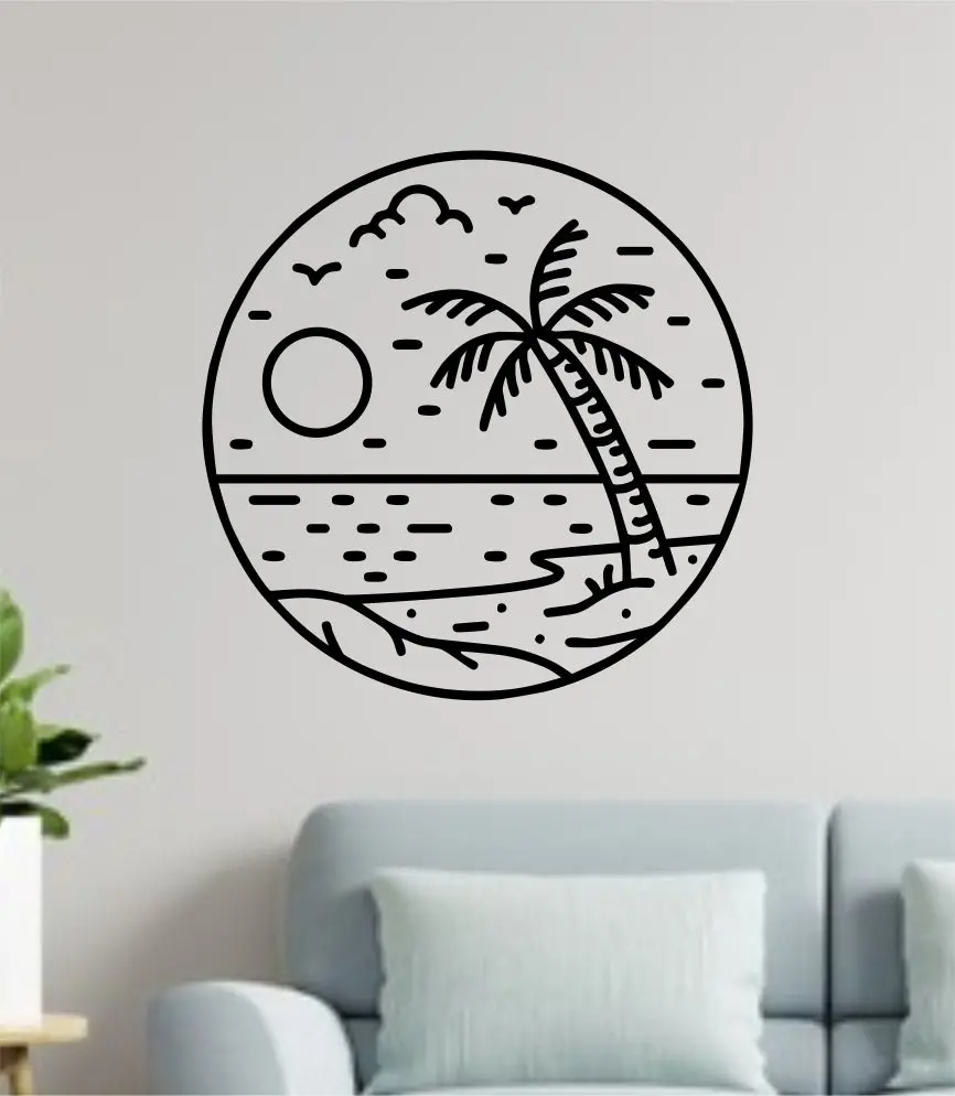 Beach Circle V3 Decal Sticker Wall Vinyl Art Home Room Decor Bedroom Sports Surf Quote Boy Girl Teen Baby Nursery Ocean Waves Good Vibes Men Dad 1
