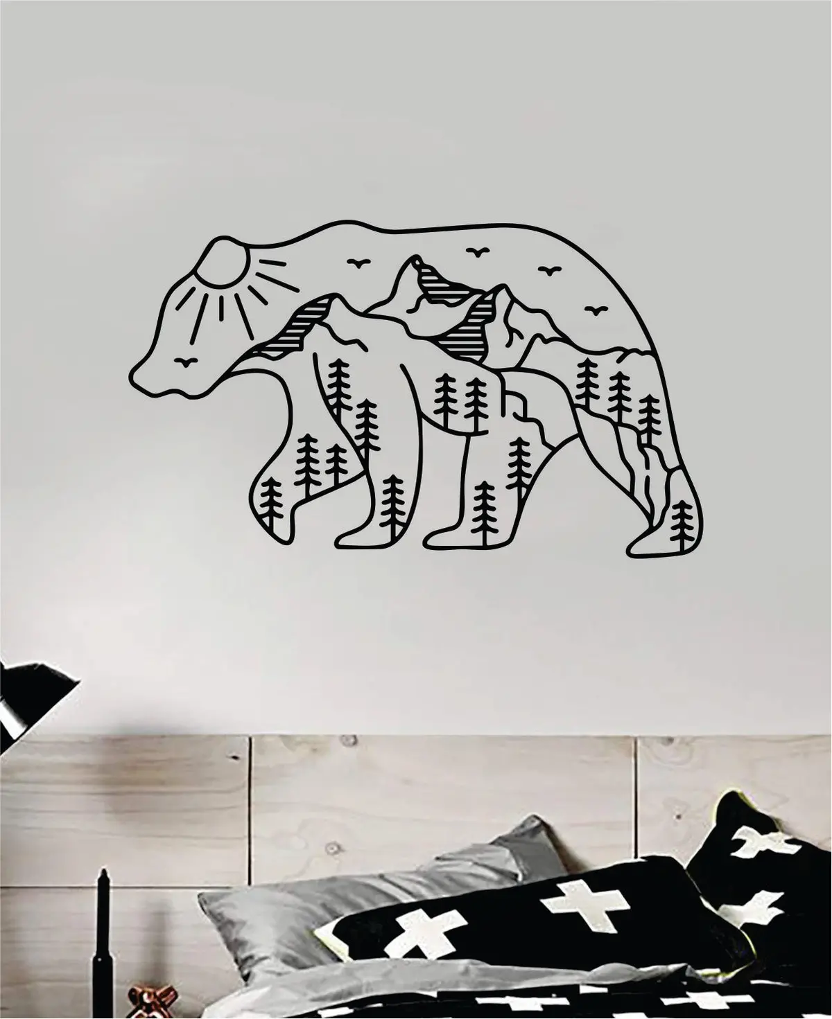 Bear Adventure Wall Decal Home Decor Room Bedroom Vinyl Art Sticker Animals Mountains Trees Travel Girls Baby Teen 1