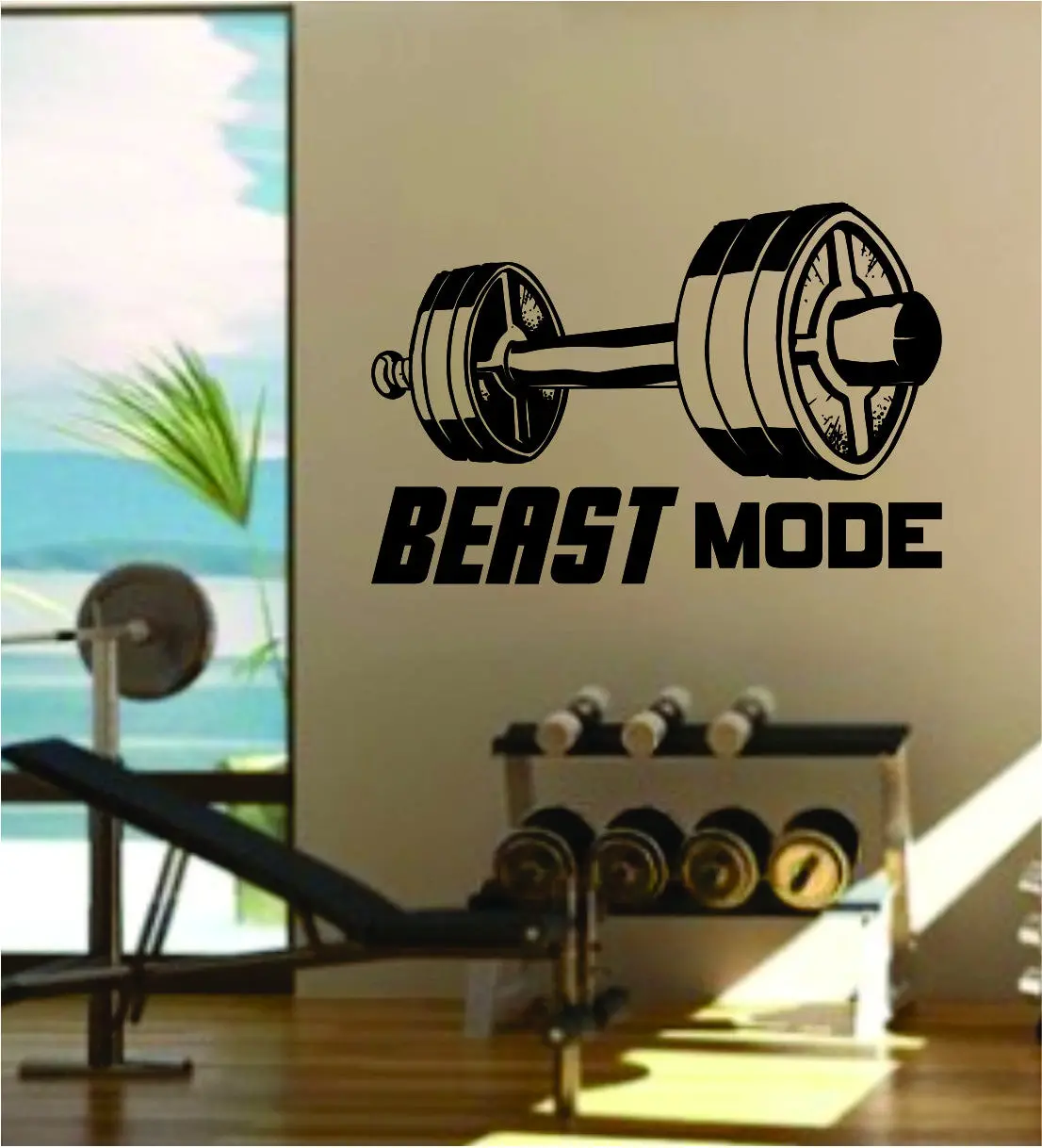 Beast Mode V3 Quote Fitness Health Work Out Gym Decal Sticker Wall Vinyl Art Wall Room Decor Weights Dumbbell Motivation Inspirational 1