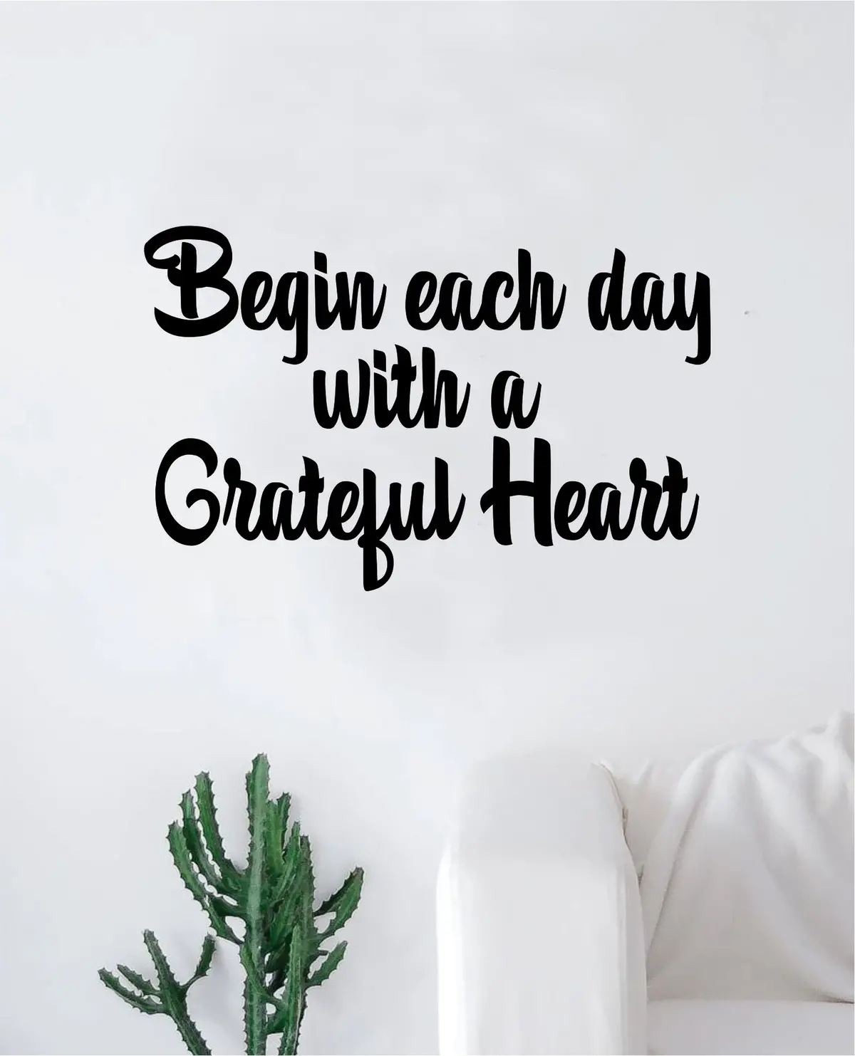 Begin Each Day Grateful Heart Quote Wall Decal Sticker Bedroom Room Art Vinyl Home Decor Inspirational Teen 1