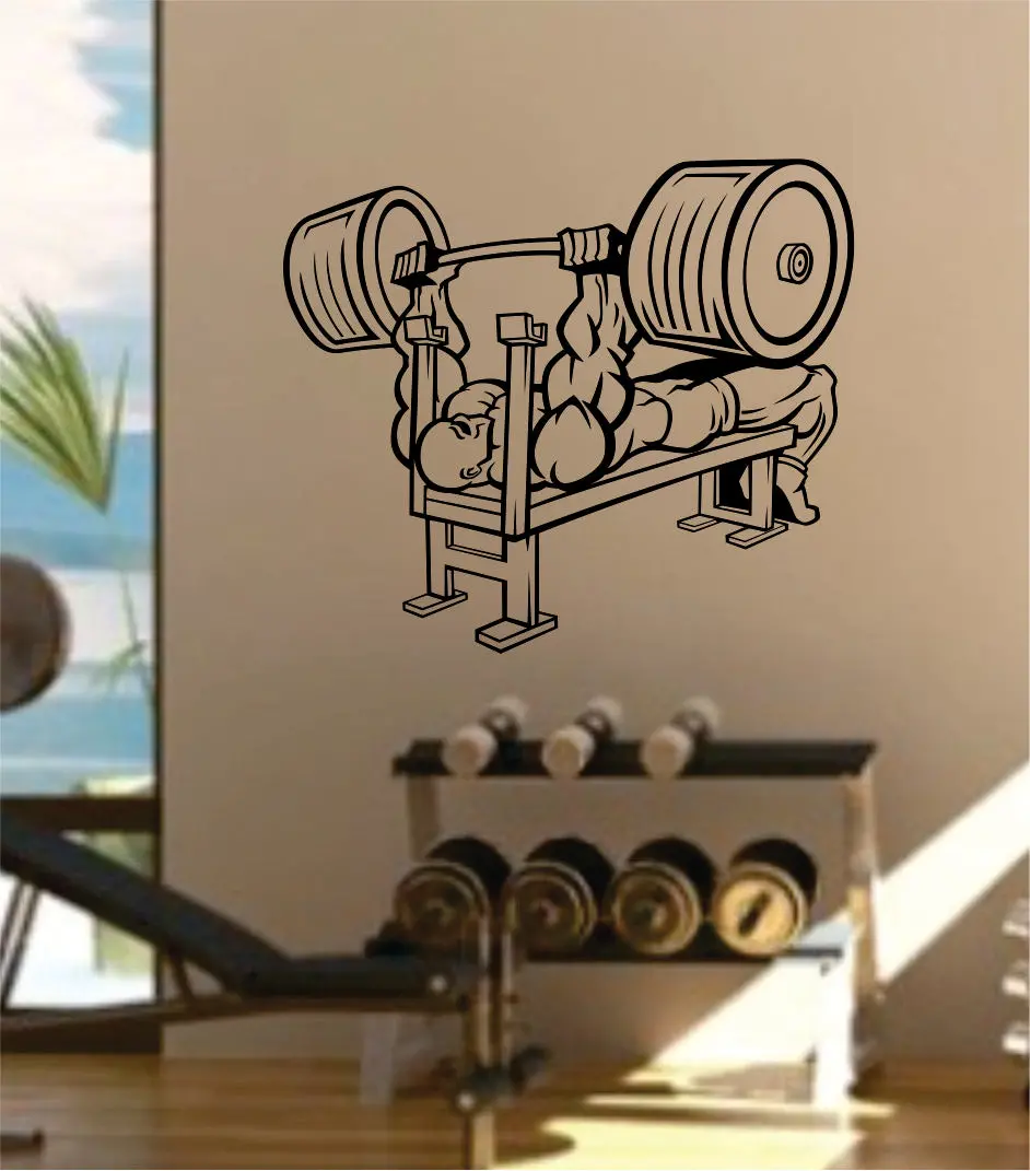 Bench Press Wall Decal Home Decor Bedroom Room Vinyl Sticker Art Teen Work Out Gym Fitness Lift Strong Inspirational Motivational Health 1
