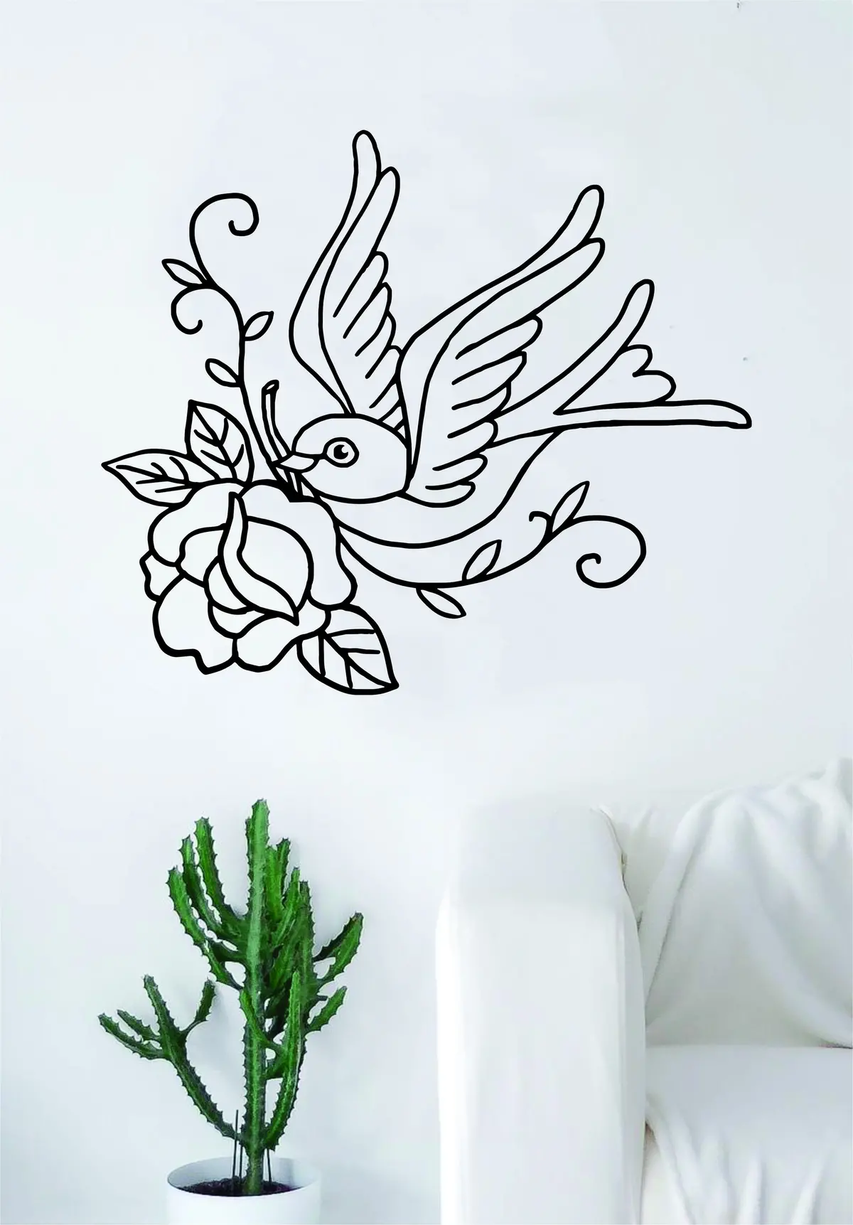Bird Rose Tattoo Wall Decal Sticker Room Art Vinyl Home House Decor Traditional Swallow Love Beautiful 1