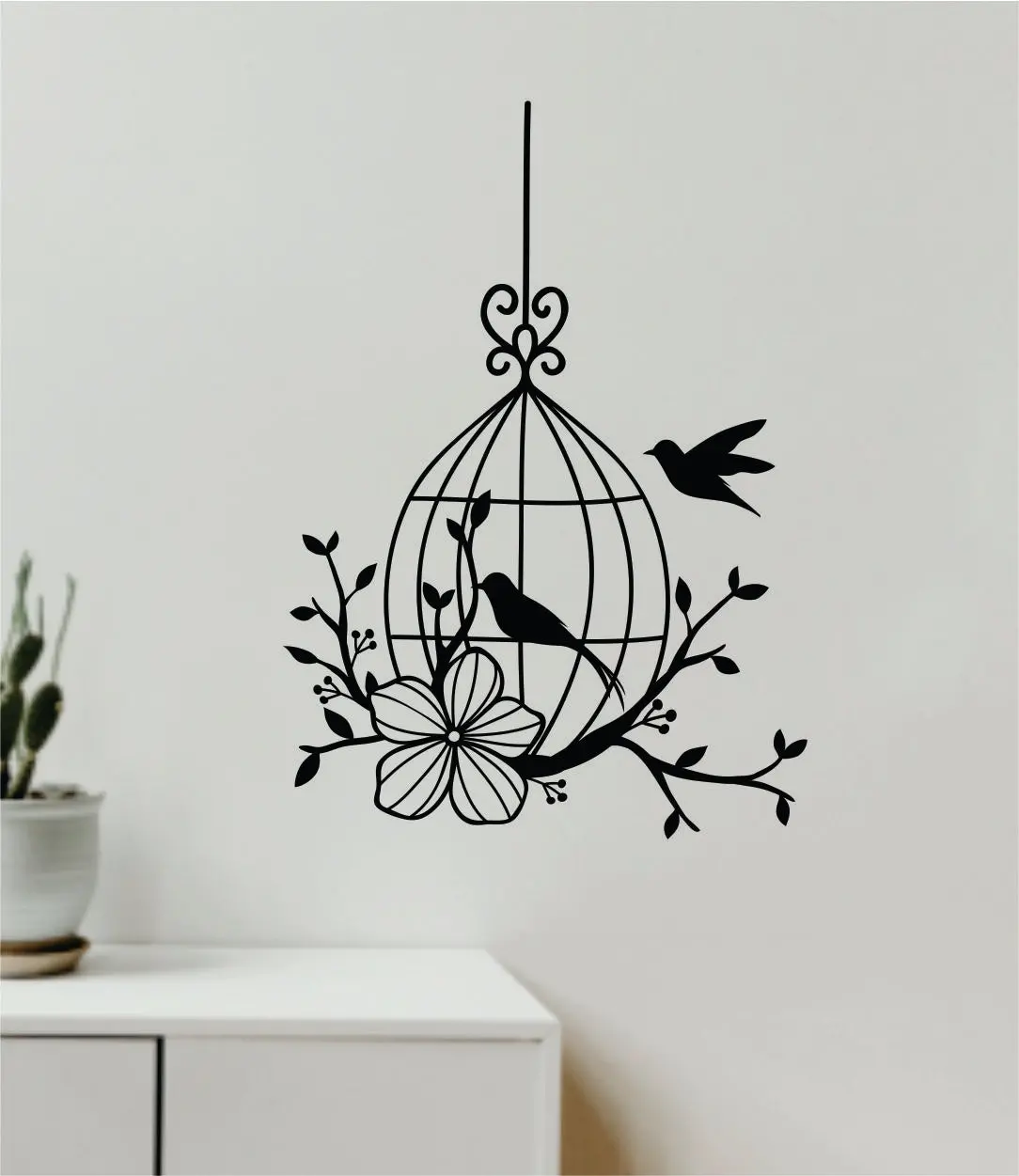 Birdcage V3 Wall Decal Home Decor Sticker Art Vinyl Bedroom Boys Girls Teen Baby Nursery Animals Birds Flowers Nature Tree Branch 1