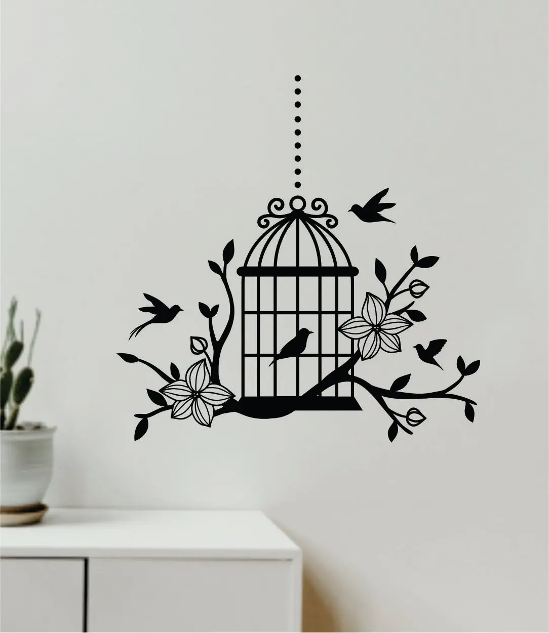 Birdcage V4 Wall Decal Home Decor Sticker Art Vinyl Bedroom Boys Girls Teen Baby Nursery Animals Birds Flowers Nature Tree Branch 1