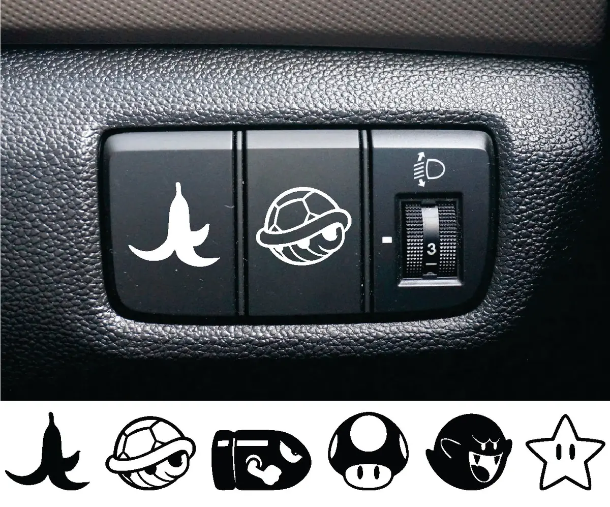 Blank Buttons Set Of 6 Car Decal Truck Window Windshield Mirror Jdm Bumper Sticker Vinyl Quote Girls Men Trendy Video Game Gaming Racing Mushroom Star Ghost Turtle Shell Banana Peel 1