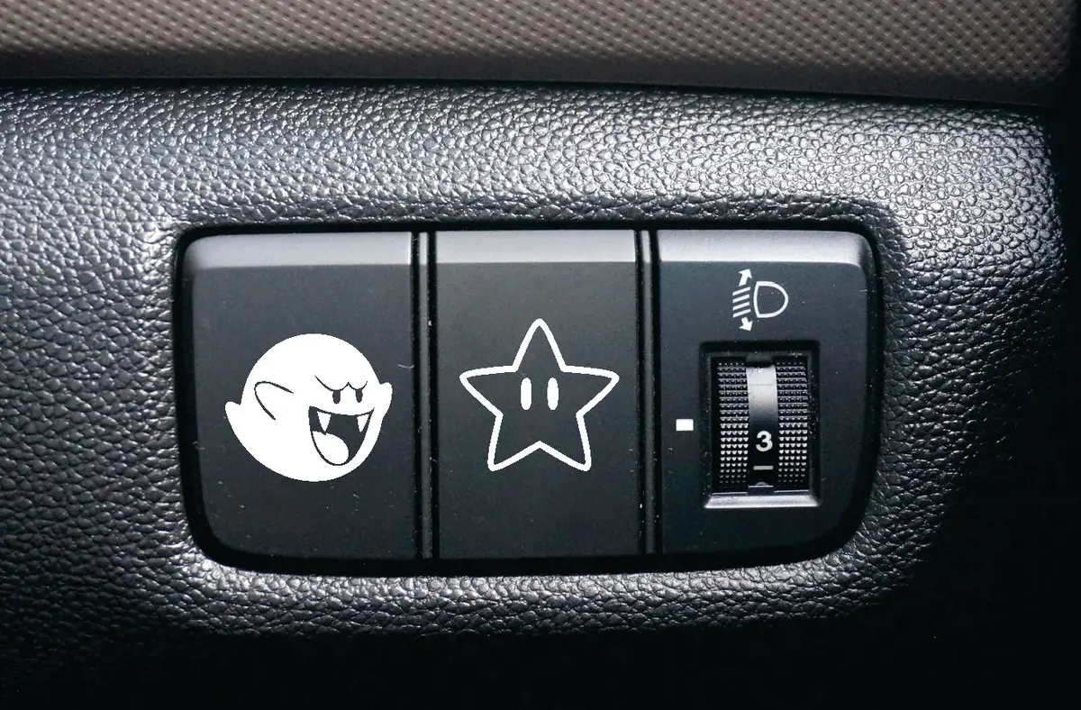 Blank Buttons Set Of 6 Car Decal Truck Window Windshield Mirror Jdm Bumper Sticker Vinyl Quote Girls Men Trendy Video Game Gaming Racing Mushroom Star Ghost Turtle Shell Banana Peel 2