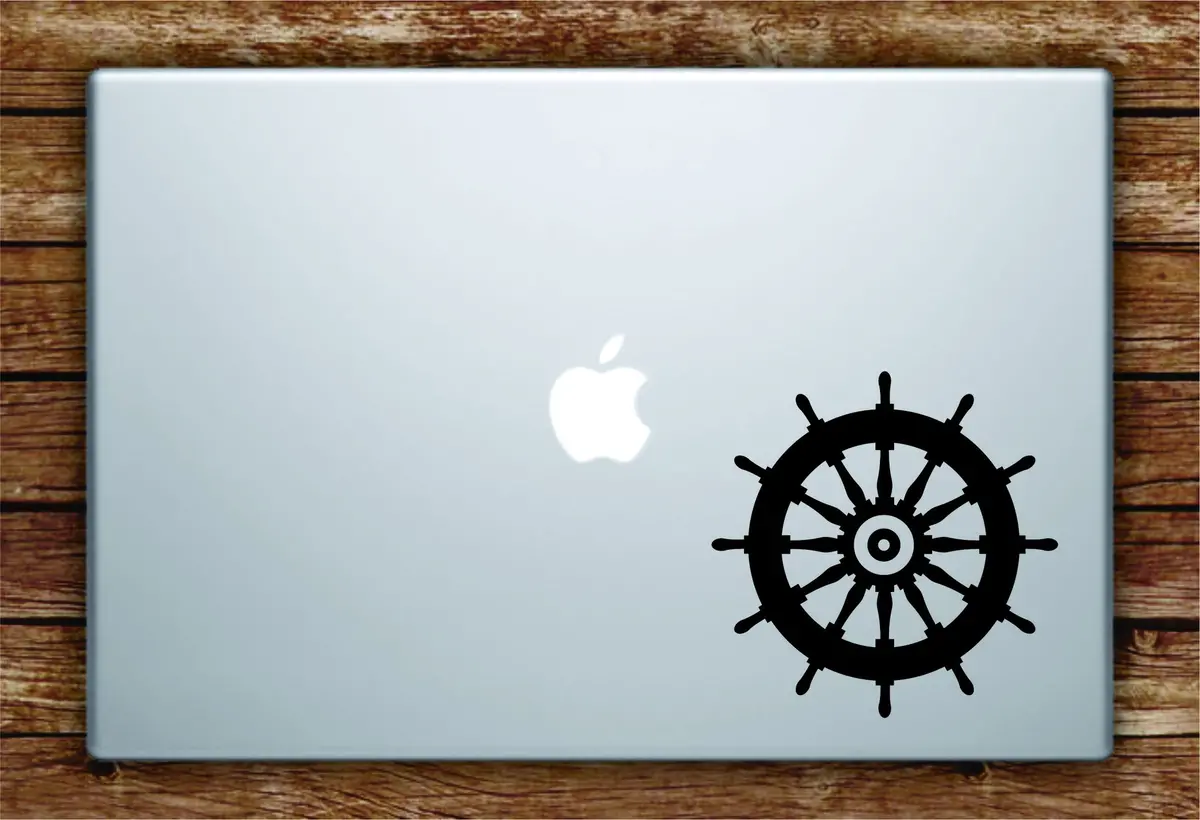 Boat Steering Wheel Laptop Decal Sticker Vinyl Art Quote Macbook Apple Decor Nautical Ocean Beach Ship 1