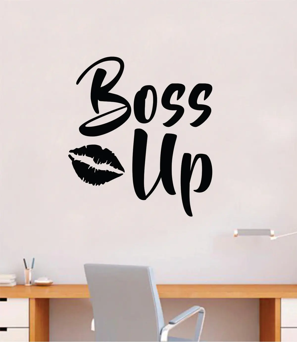 Boss Up Lipstick Quote Beautiful Decal Sticker Wall Vinyl Decor Art Make Up Lashes Eyelashes Cosmetics Beauty Salon Lips Girls Inspirational 1