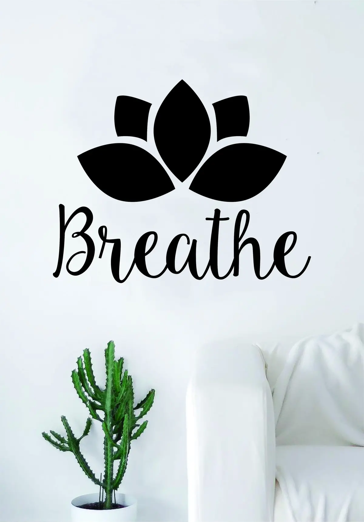 Breathe Lotus Flower Quote Decal Sticker Wall Vinyl Art Decor Namaste Yoga Mandala Om Meditate Zen Buddha 1