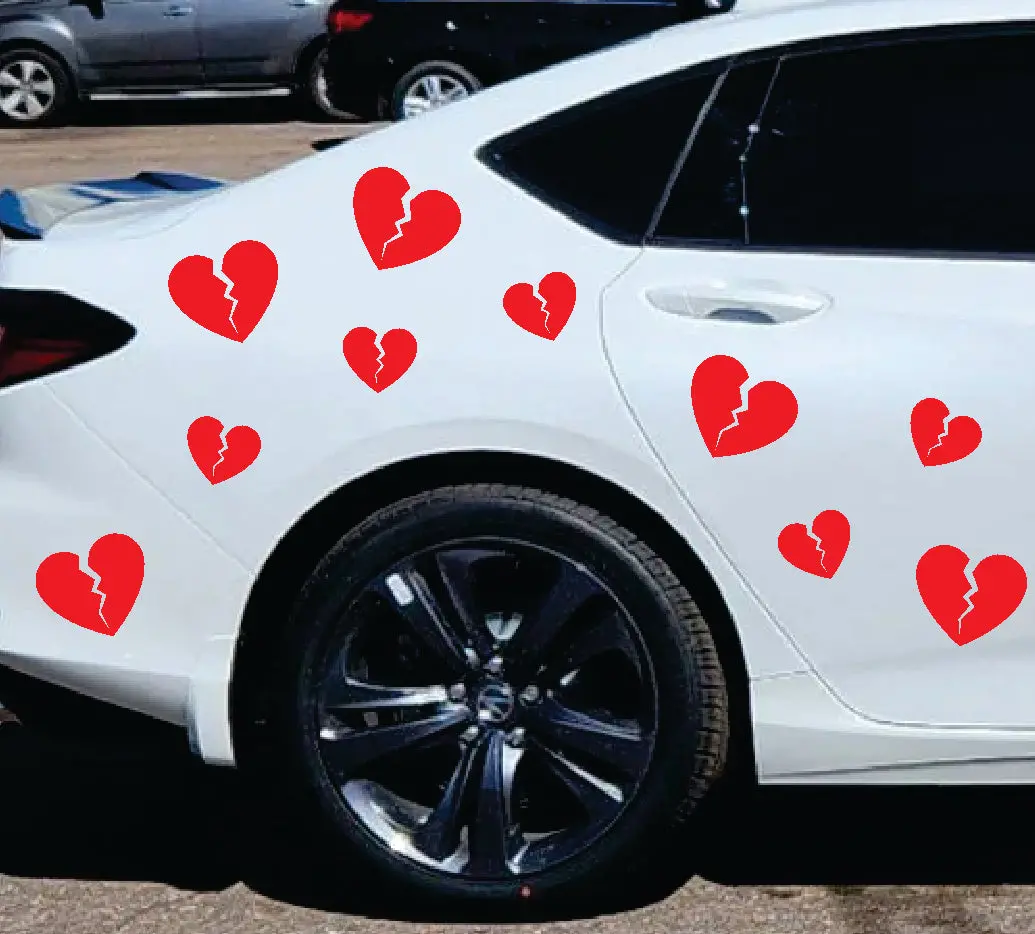 Broken Hearts Set Of 10 Wall Decal Car Truck Window Windshield Jdm Sticker Vinyl Lettering Quote Boy Girl Funny Sadboys Sad Love Heartbroken Stay Humble Drift Men 1