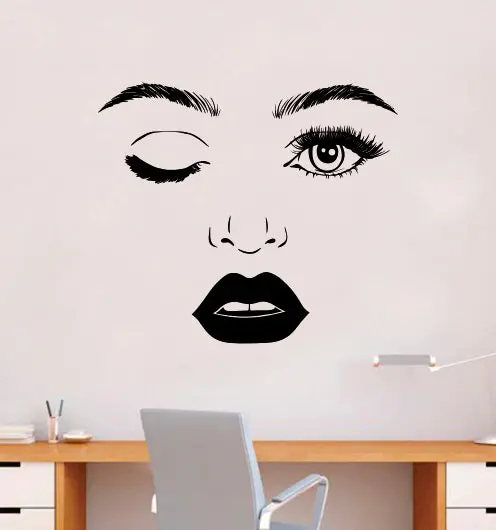 Brows Lashes Lips Face V3 Wall Decal Sticker Vinyl Home Decor Bedroom Art Make Up Cosmetics Girls Eyes Eyebrows Eyelashes Vanity Beauty 1