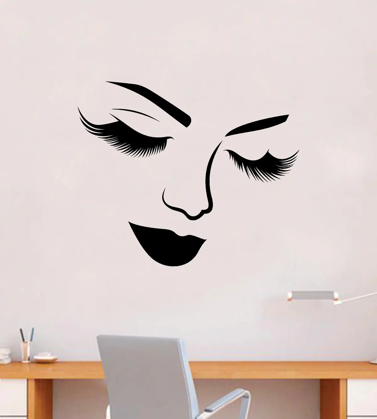 Brows Lashes Lips Face V4 Wall Decal Sticker Vinyl Home Decor Bedroom Art Makeup Cosmetics Eyebrows Eyelashes Vanity Women Girls Beauty Studio 1