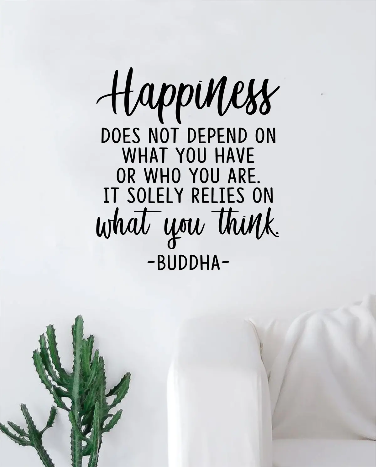 Buddha Happiness V3 Quote Decal Sticker Wall Vinyl Art Decor Bedroom Living Room Namaste Yoga Mandala Om Meditate Zen Lotus Inspirational Soul Love Peace 1