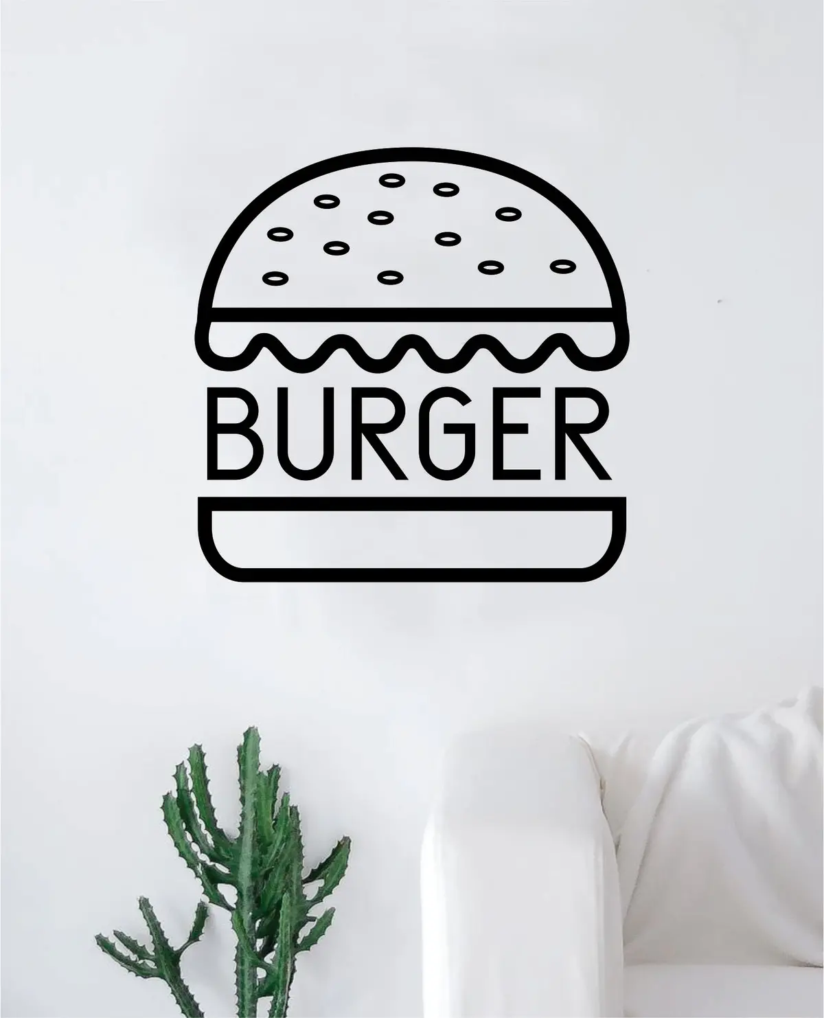 Burger Wall Decal Sticker Vinyl Art Bedroom Living Room Decor Decoration Teen Quote Inspirational Motivational Cute Boy Girl Funny Cute Food Hamburger Cheeseburger Business Cook Logo Dinner Kitchen 1