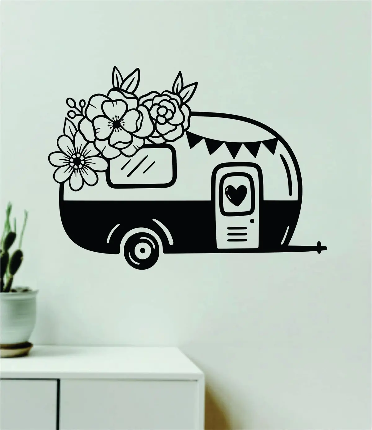 Camper Flowers Wall Decal Home Decor Vinyl Sticker Art Bedroom Room Girls Travel Rv Camp Wanderlust Adventure Hike 1
