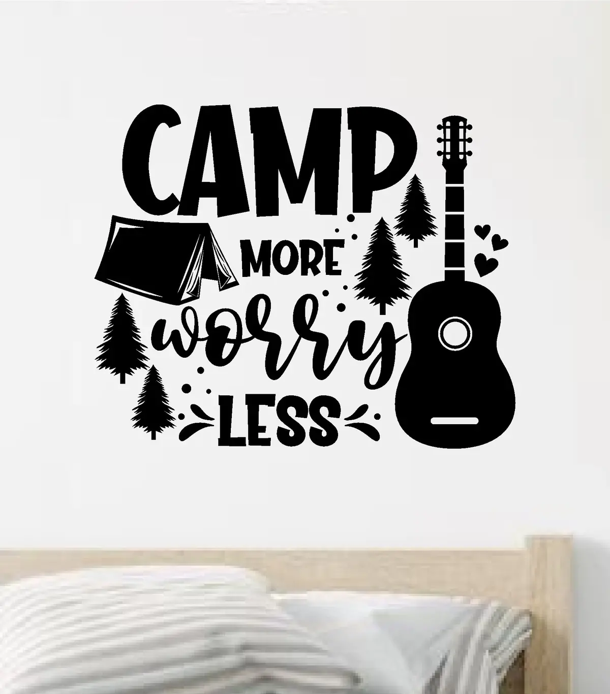 Camp More Worry Less Wall Decal Home Decor Vinyl Sticker Art Bedroom Room Girls Boys Men Travel Rv Wanderlust Adventure Hike Mountains Camp 1