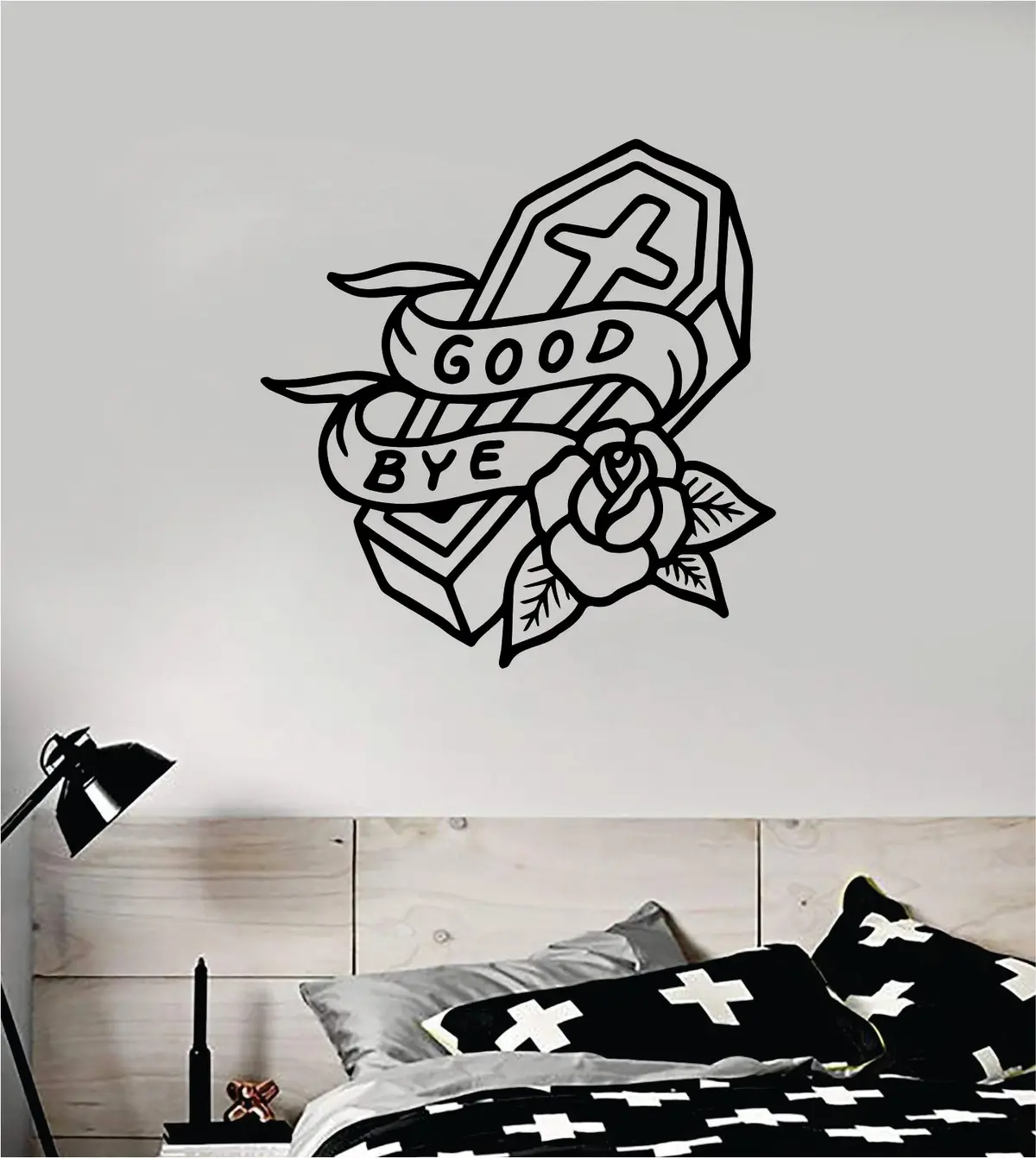 Casket Rose Goodbye Traditional Tattoo Decal Sticker Wall Vinyl Art Home Decor Room Bedroom Teen Kids 1