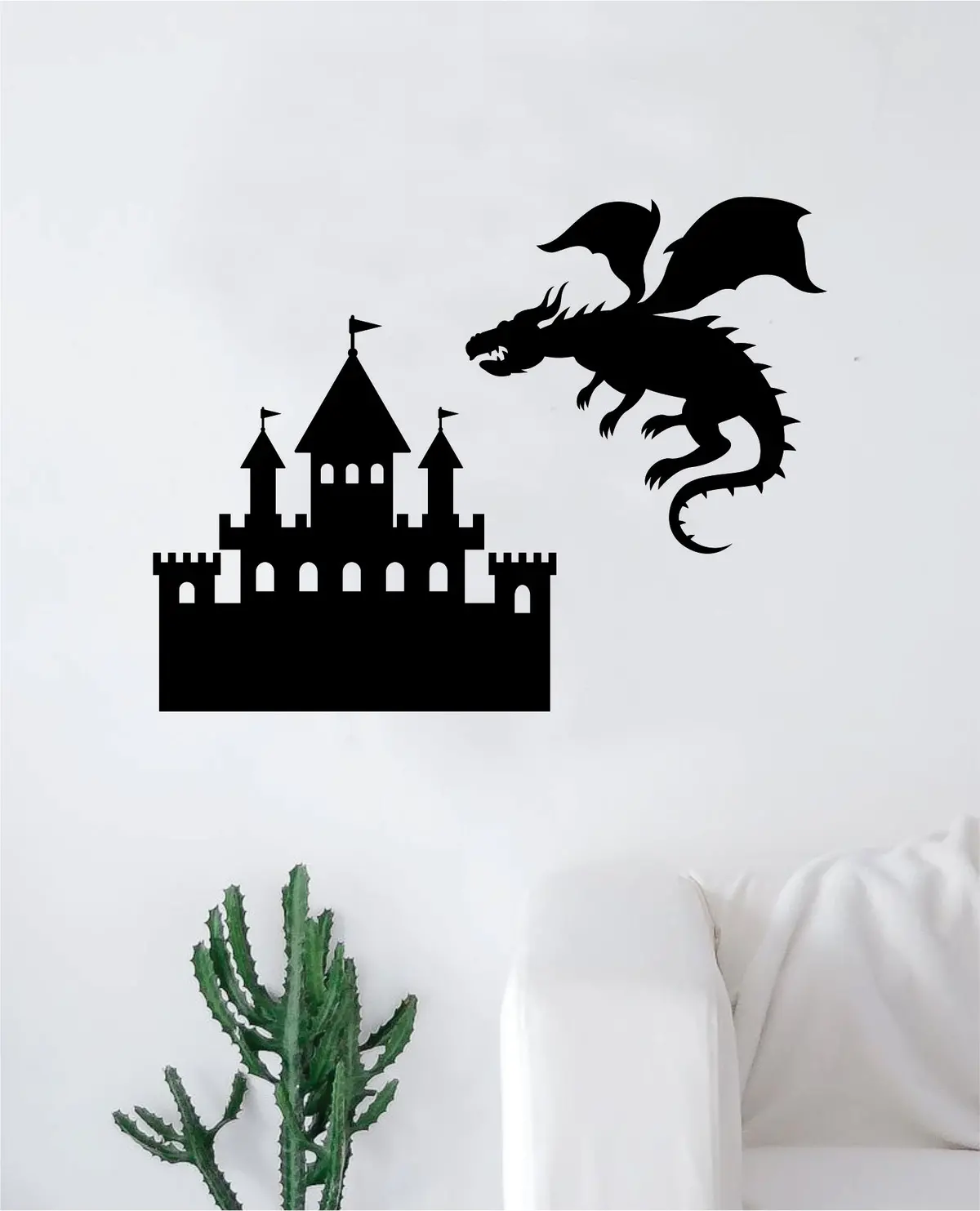 Castle Dragon Wall Decal Decor Art Sticker Vinyl Room Bedroom Teen Kids Mythical Fire King Tattoo Nursery 1