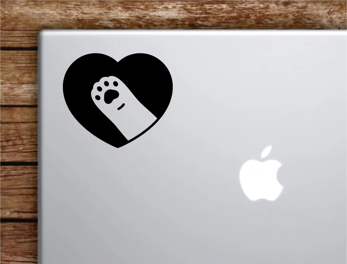 Cat Paw Heart Laptop Wall Decal Sticker Vinyl Art Quote Macbook Apple Decor Car Window Truck Kids Baby Teen Inspirational Girls Animals Kitten Cute 1