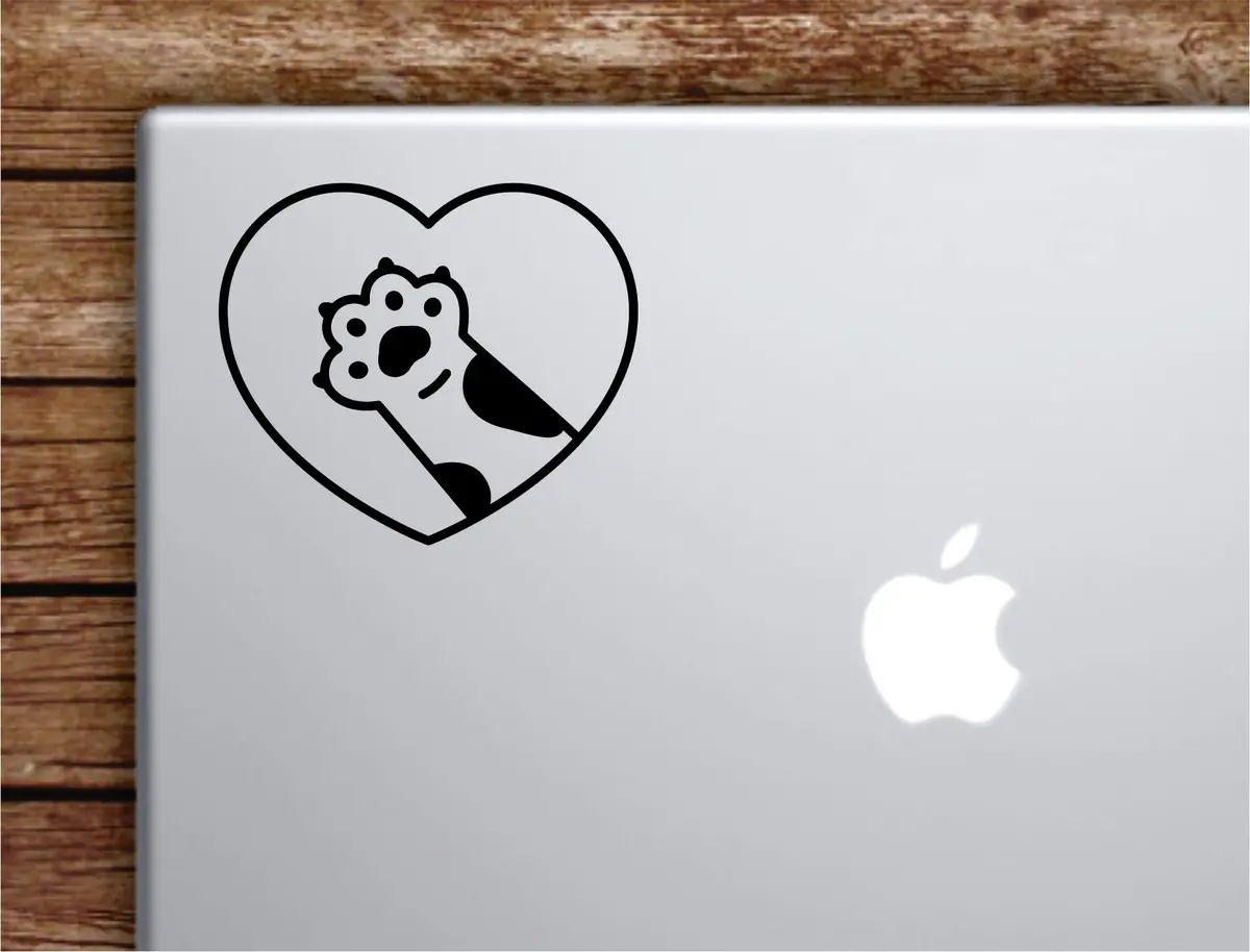 Cat Paw Heart V2 Laptop Wall Decal Sticker Vinyl Art Quote Macbook Apple Decor Car Window Truck Kids Baby Teen Inspirational Girls Animals Kitten Cute 1