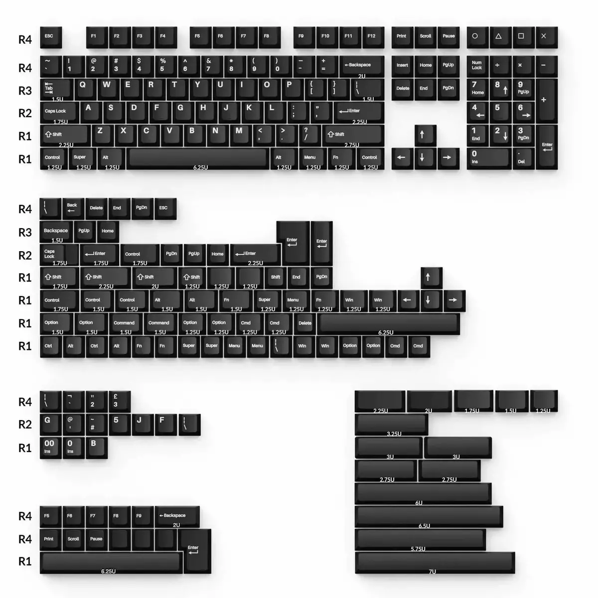 Keychron - Cherry Profile Double - Shot Pbt Full Set Keycaps - White On Black - Wob 1